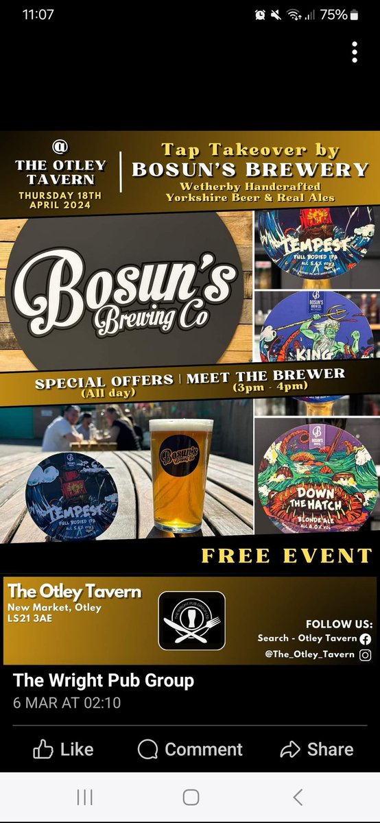 Pub event coming soon: meet the brewer! Otley Tavern, Thursday 18th April. #otley #famouspubtown #ukpubs #notjustapub #welovepubs #supportyourlocal #pubs #SupportPubs #SupportOurPubs #Yorkshire