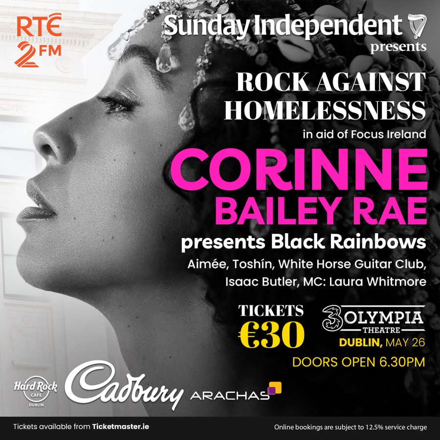 Get your ticket now for what is always an amazing gig! Rock Against Homelessness in aid of @FocusIreland Sun May 26th @3olympiatheatre Featuring: @CorinneBRae @Toshinband @AimeeMusic_ @WHGuitarClub @isaacbutlerRW MC is @thewhitmore Tickets are only €30: ticketmaster.ie/rock-against-h…