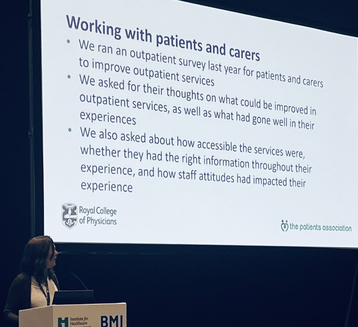 @RCPhysicians @j59dd @Theresa_C_B @rachelpower222 @PatientsAssoc talking about importance of working in partnership with patients and carers in work on #transformingoutpatients - key theme of #quality24 Together to Regenerate Health & Care