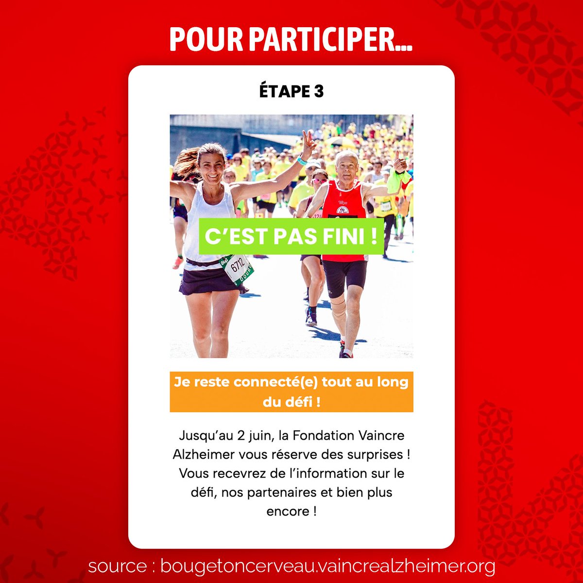 MesOpinions est fier de s'associer à la Fondation @vaincralzheimer à l'occasion du défi #BougeTonCerveau ! ✊ L’objectif ? Parcourir ensemble 384 400 km jusqu'au 2 juin pour combattre la maladie d’#Alzheimer Pour y participer, suivez les 3 étapes ! 😇 bougetoncerveau.vaincrealzheimer.org