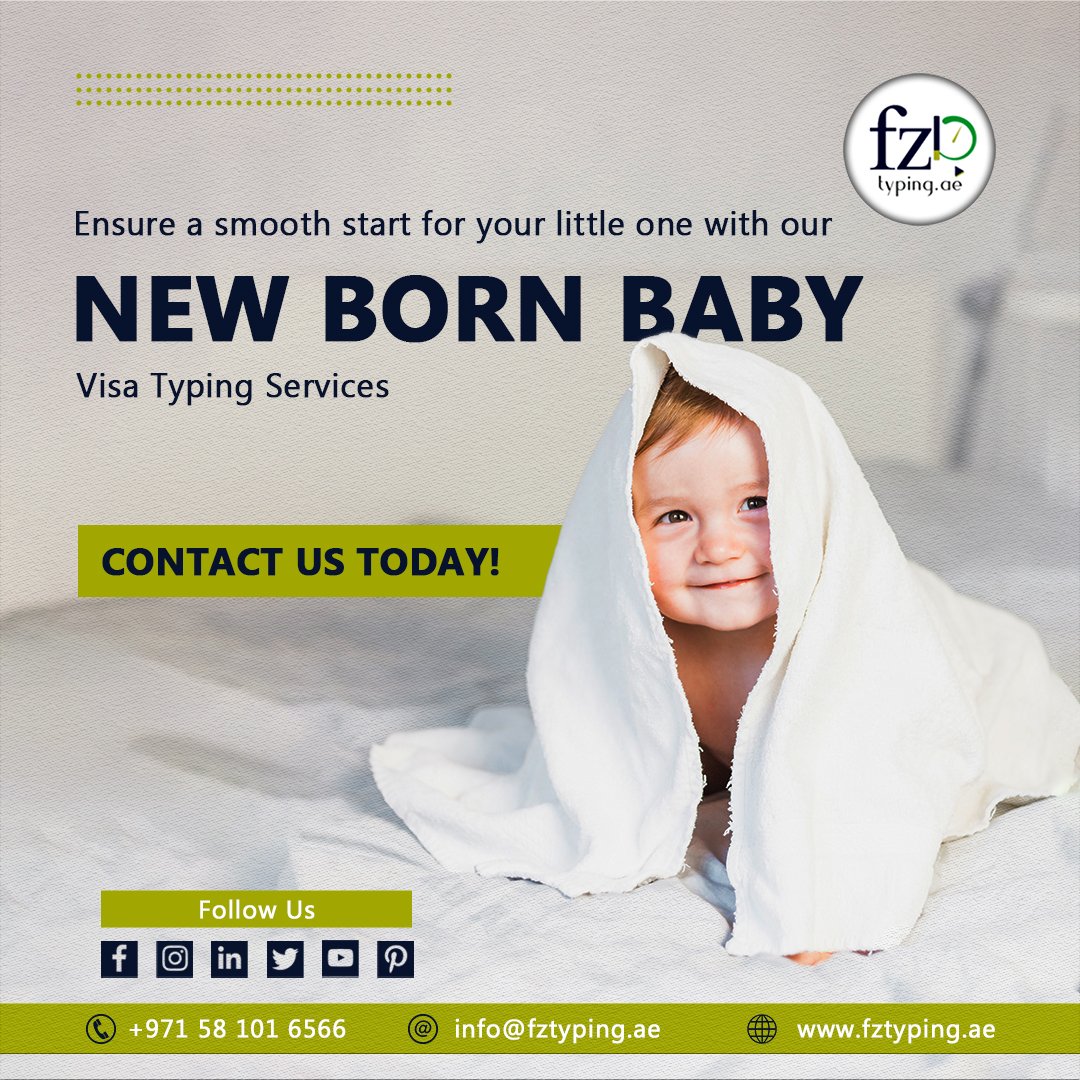 Give your little one the best start with our New Born Baby Visa services at FZ Typing Services! 🍼✨

#newbornvisa #VisaCancellation #visarenewal #visaservices #immigrationservices #VisaSupport #documentpreparation #fztyping