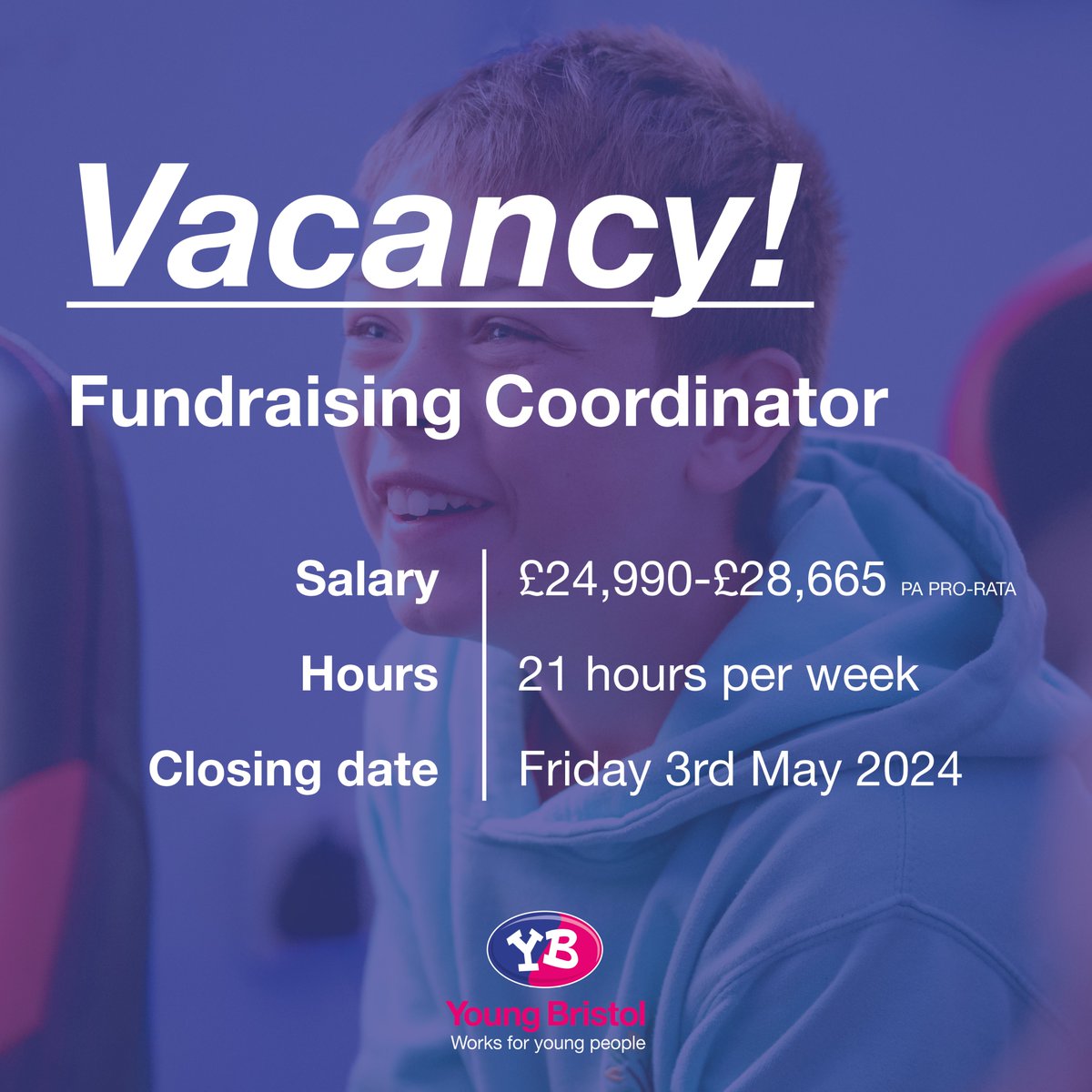 VACANCIES: Join our Fundraising Team! 📣✨ We are recruiting for 2 roles for Young Bristol’s growing fundraising team! 🎉 Closing Date: Friday 3rd May 2024, midnight🕛 Click below to find out more and apply!⬇️ youngbristol.com/join-our-team #fundraising #hiring