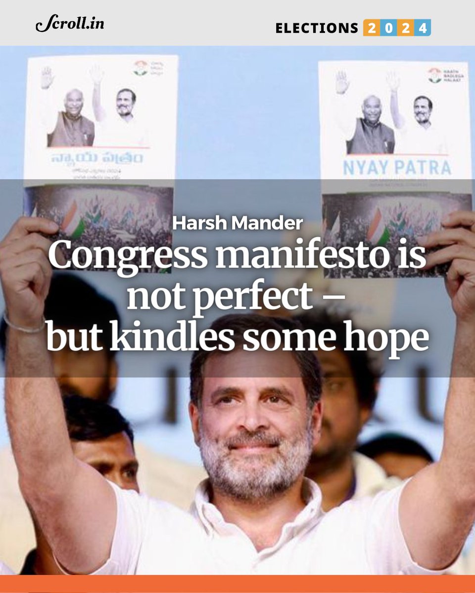 In these immensely troubled times marked by hate, fear and despair, it is noteworthy that the country’s largest political Opposition affirms its resolve to mend the broken social fabric and economy of the country. @harsh_mander ✍️ scroll.in/article/106648… #LokSabhaElections