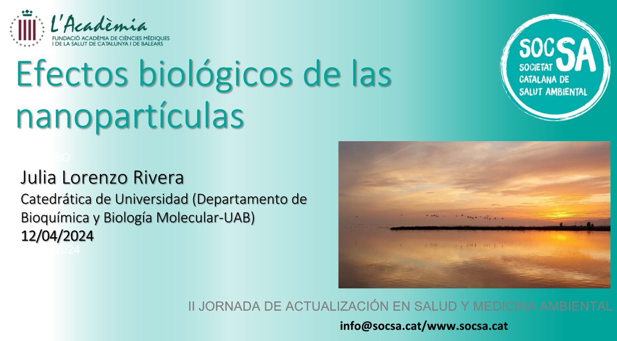 Hoy hablamos sobre el impacto toxicológico de las nanoparticulas en la II Jornada de Actualización en Salud y Medicina Ambiental <a href="/IBB_UAB/">Institut de Biotecnologia i de Biomedicina UAB</a> <a href="/socsambiental/">SOCSA</a> #nanoparticles #toxicology #Health #environmental