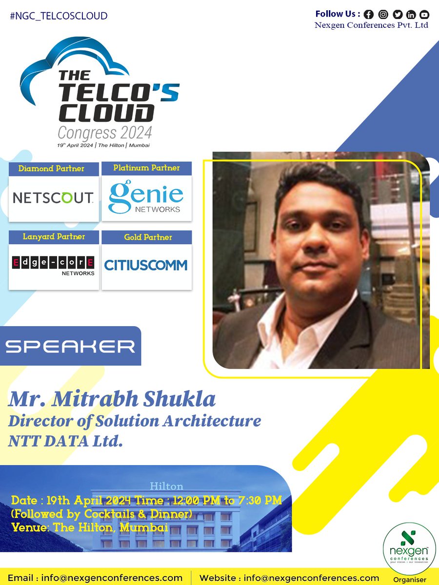 Join us at The Telco's Cloud Congress 2024 as we welcome Mr. Mitrabh Shukla, Director of Solutions Architecture at @nttdata_inc to share his insights and expertise! 19th April'24, The Hilton,12:00 PM - 07:30 PM (Followed by Cocktails & Dinner) #NGC_TELCOSCLOUD #CloudSolutions