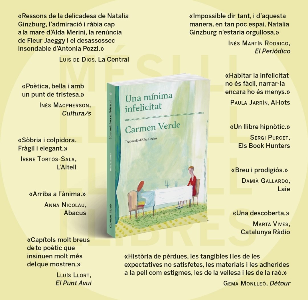 #UnaMínimaInfelicitat no serà dels més venuts, aquest  #SantJordi: no és mainstream, ni ho pretén. Però oju, aquest llibret de la italiana Carmen Verde (traduïda al català per Alba Dedeu). Novel·la d'una tristor perfecta. El·líptica, breu, crua, esclatant de pena i també de vida.