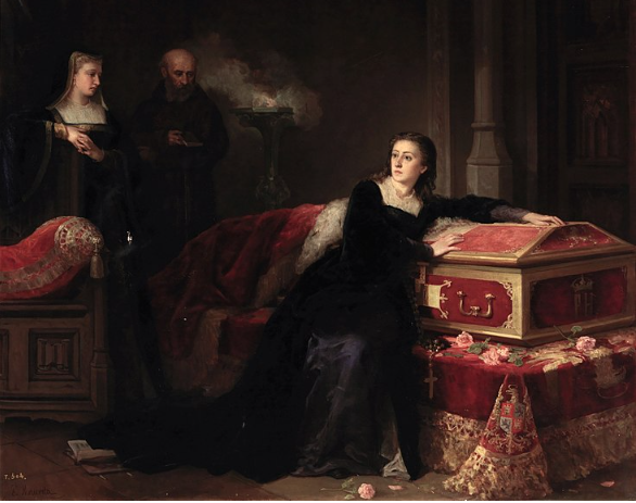 trastamara_ana's tweet photo. #TalDíaComoHoy de 1555 fallecía en Tordesillas, Juana I de Castilla, conocida como "la Loca", por su supuesta enfermedad mental que la mantuvo apartada del trono de Castilla y Aragón y encerrada en Tordesillas durante 46 años.

Gabriel Maureta y Aracil.
1858
@museodelprado https://t.co/2nSFZ6LdZa