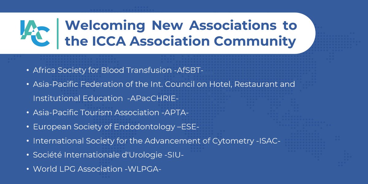 Welcome new #ICCAAssociationCommunity members... 🙌 We are pleased to welcome the associations below, who have joined our growing ICCA Association Community in the last month. Interested in joining? 🔗iccaworld.org/join/associati… #ICCAWorld