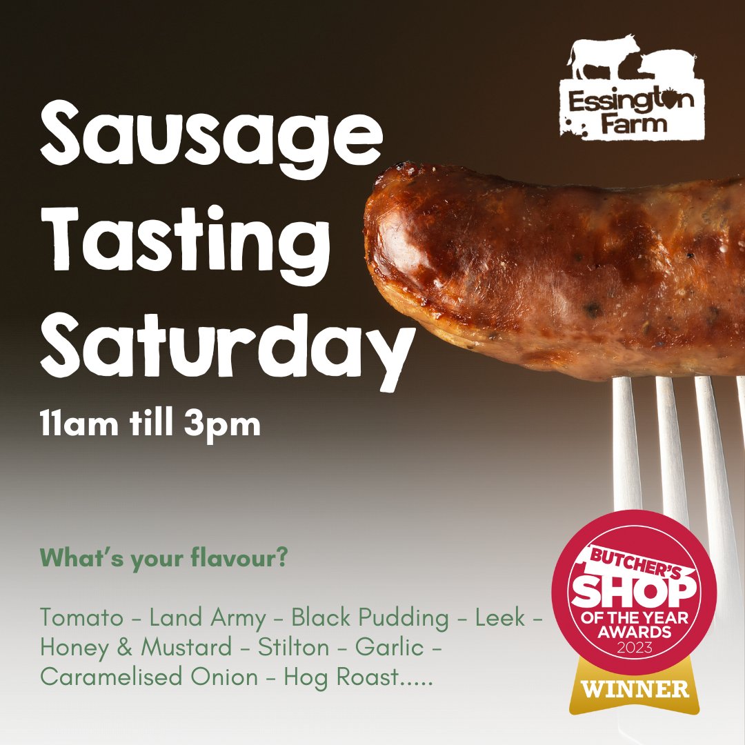 Join us this Saturday 13th April for Sausage tasting in the farm shop...

#essingtonfarm #essingtonfarmbutchers #handmade #freerange #madebyhand #butcheryskills #butcheryexpertise #britishfood #sausagetasting #sausagesamples #tryourproduce