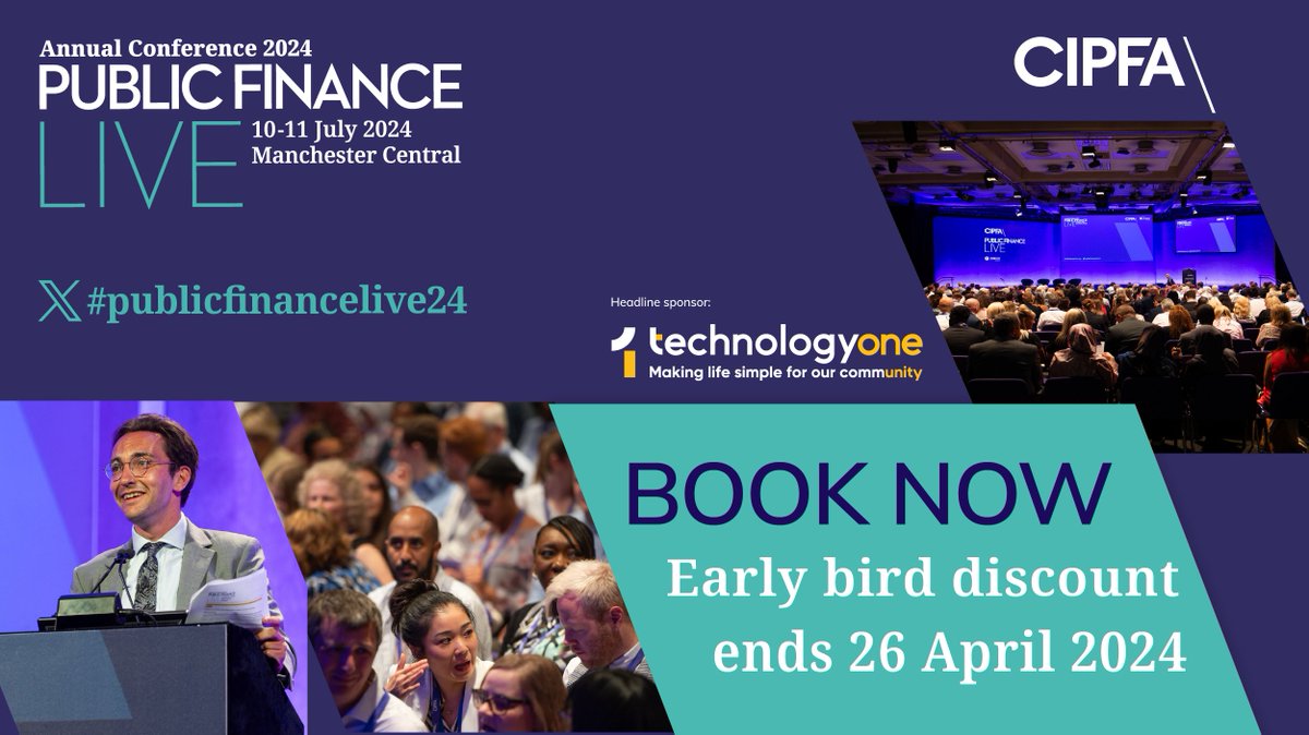 The early bird discount for @CIPFA #publicfinancelive24 ends in just ONE WEEK! If you want to save £100 on the full conference pass and join us at @mcr_central on 10-11 July for insights, debate and networking, then don’t delay and book your place now: publicfinancelive.org