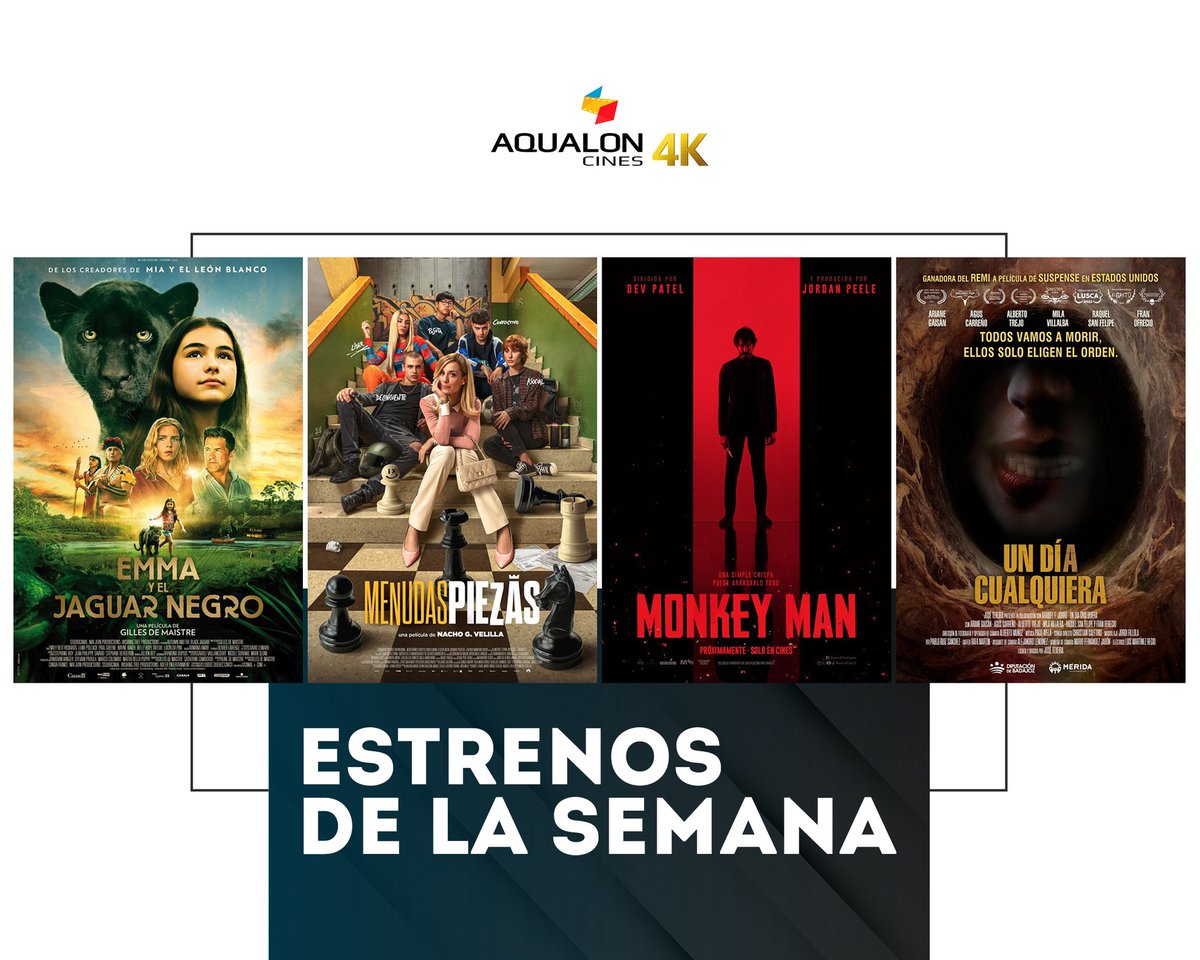 🍿Disfruta ya de los estrenos de la semana:

🎥Emma y el jaguar negro
🎥Menudas piezas
🎥Monkey man
🎥Un día cualquiera

📲Consulta los pases y compra tus entradas: cinesaqualon.com

#cinesaqualon4k