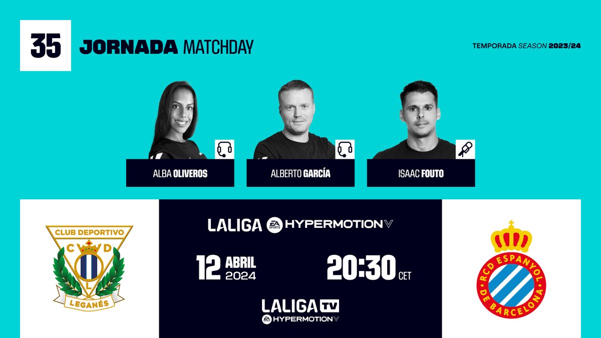 Nada será definitivo, pero el partido de esta noche marcará el devenir del ascenso directo en #LaLigaHypermotion. CD Leganés 🆚 RCD Espanyol Desde las 20h, con la previa del encuentro, y junto a @albaoliverosz e @isaacfouto, os esperamos en #LaLigaTVHypermotion. #InsideLaLiga…