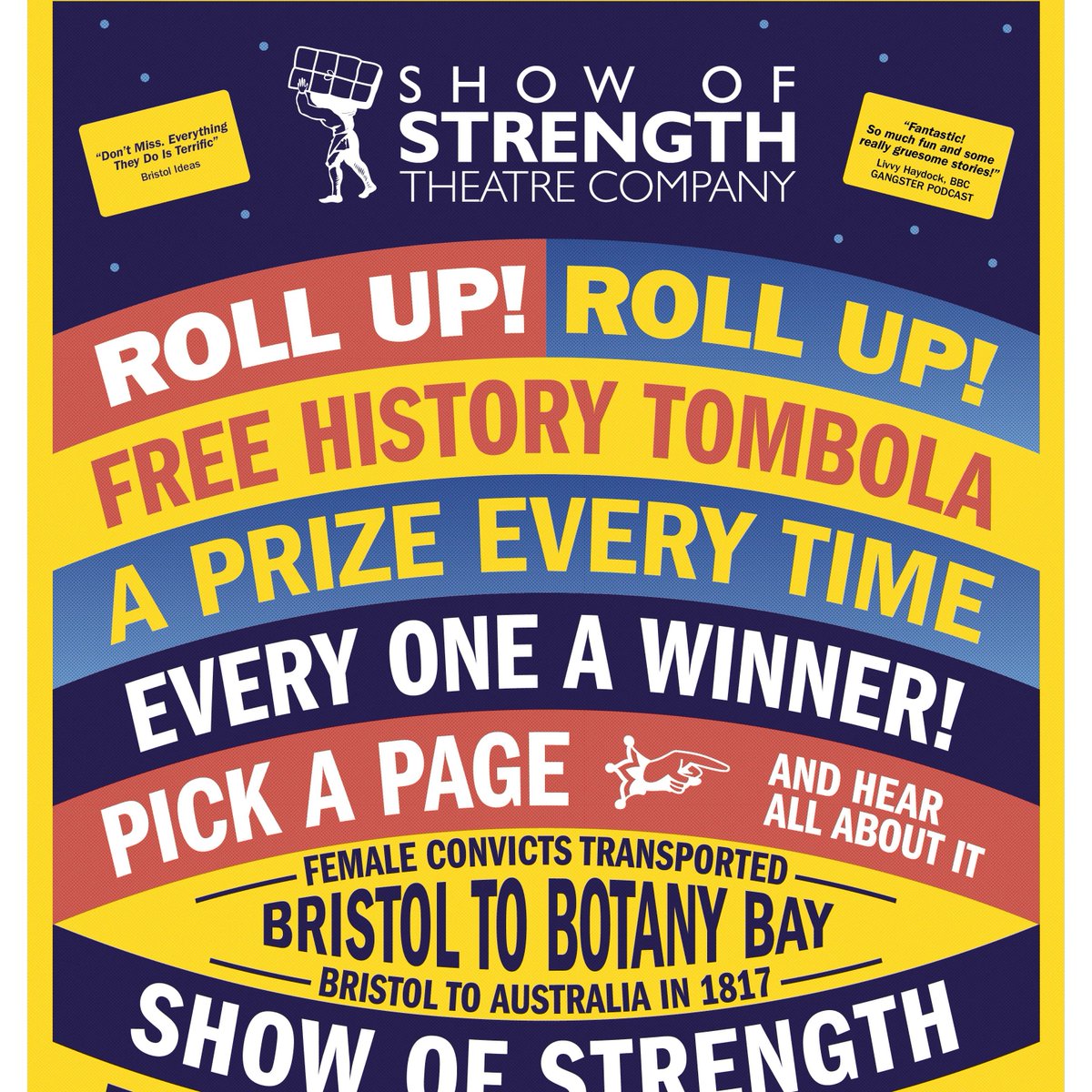 FREE HISTORY TOMBOLA!
Come &amp; say Hello next Saturday 20th <a href="/mshed/">mshed</a> 
We have a stall at Bristol Radical History Festival to tell you about BRISTOL TO BOTANY BAY
with UWE's <a href="/OsmondWallis/">Rose Osmond-Wallis</a> 
See showofstrength.org.uk/productions/fr…

<a href="/BrisRadHis/">Bristol Radical History Group</a> <a href="/LyndaRooke/">Lynda Rooke</a> <a href="/MrAndyHay/">Andy Hay</a> <a href="/Mr_GerardCooke/">Gerard Cooke is on Bsky 🦋</a> <a href="/Rachael_Fagan/">Rachael Fagan</a>