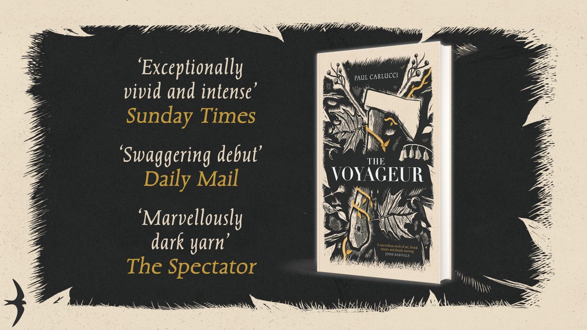 Paul Carlucci's 'swaggering' debut #TheVoyageur is scooping up praise for its 'exceptionally vivid' and 'marvellously dark' tale of motherless stockboy Alex and his journey through 19thc British North America 🪓 Pre-order: bit.ly/TheVoyageurBook