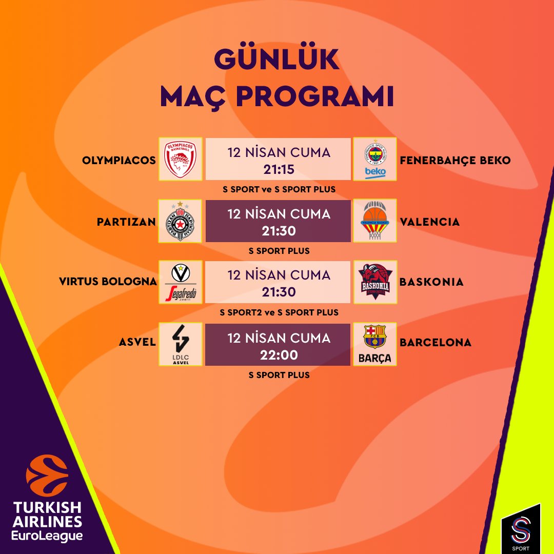 🏀 #EuroLeague'de günün maç programı sizlerle!