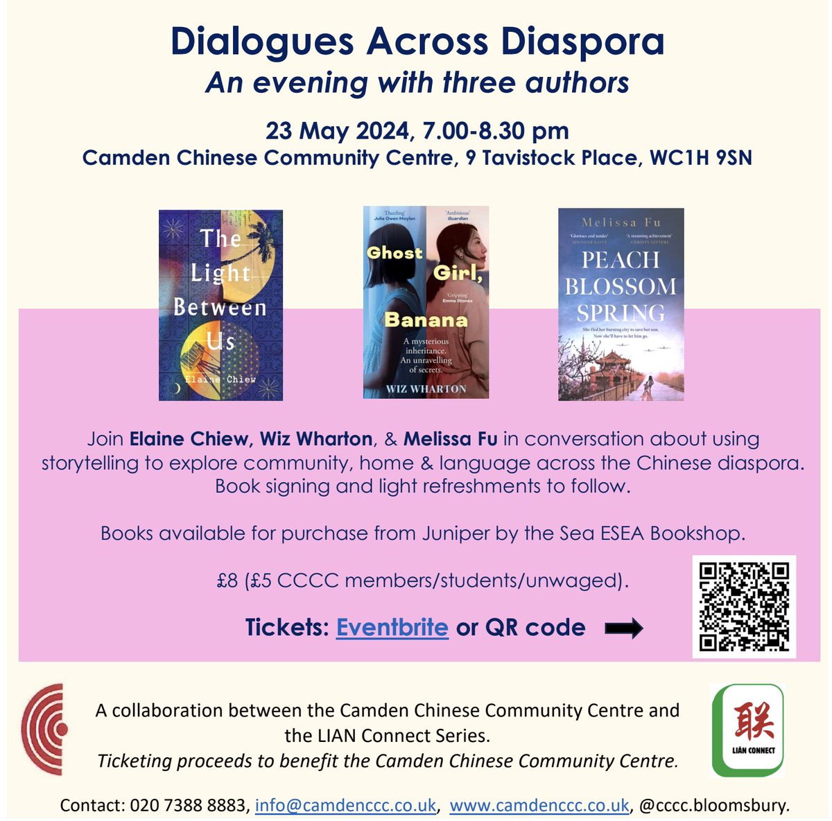 Thrilled to be part of this event in aid of @CamdenChinese. All are welcome to join us on 23rd May for what promises to be a brilliant discussion on identity, language & the meaning of home across the Chinese diaspora with myself and the brilliant Melissa Fu and @ChiewElaine