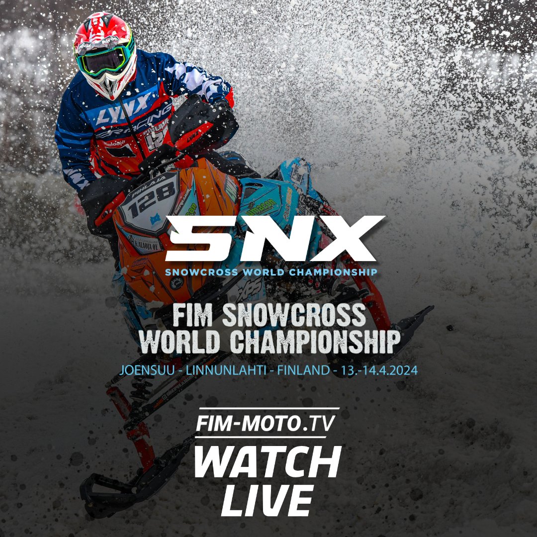 Snow-time! ❄️❄️ Get full access to the FIM-MOTO.TV streaming of the FIM 2024 SNX World Championship round ⓶ from Joensuu 🇫🇮 Discover more about the livestream! 🔗📺 fim-moto.tv/player/events/… #FIMTV #FIMfamily #SNX #Snowcross #Racing #Motorsport