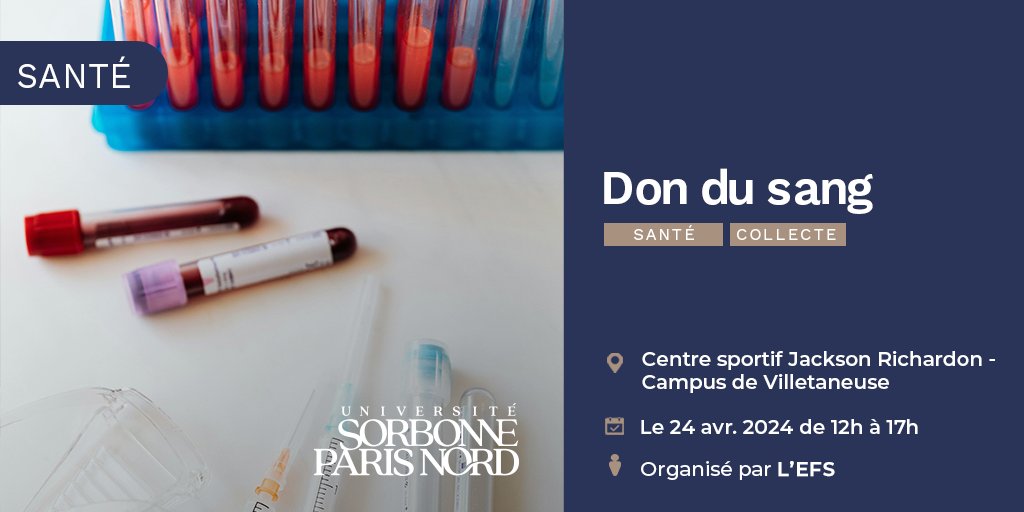 💉Contribuez à sauver des vies en participant à une collecte de don du sang  @EFS_dondesang est actuellement en zone « critique » avec des stocks sanguins au plus bas.   La prise de RDV est impérative   Toutes les informations ➡️ univ-spn.fr/events/don-du-…