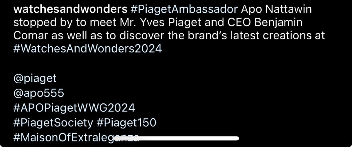 IG watchesandwonders #PiagetAmbassador ?  Apo Nattawin stopped by to meet Mr. Yves Piaget and CEO Benjamin Comar as well as to discover the brand's latest creations at
#WatchesAndWonders2024
@piaget @Nnattawin1 
#APOPiagetWWG2024
#PiagetSociety #Piaget150