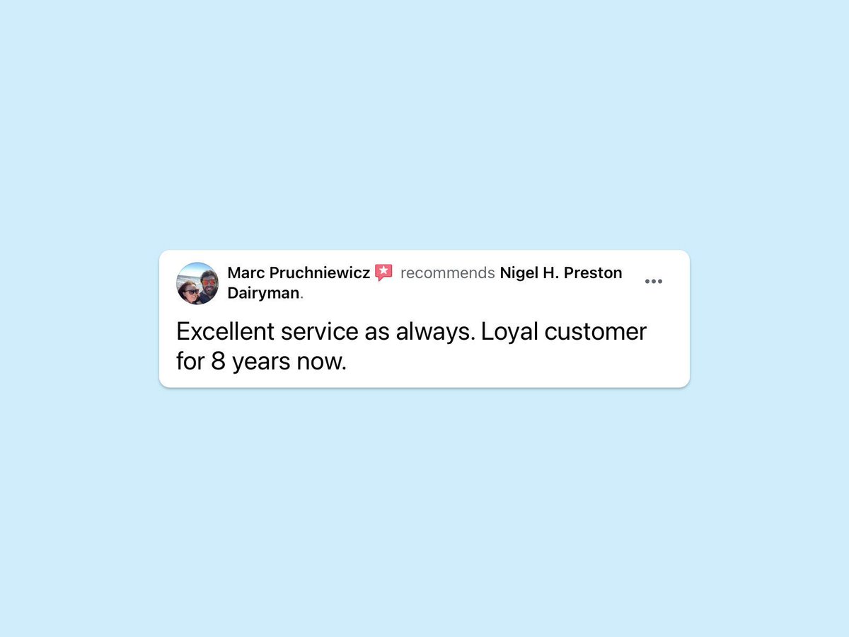 Thanks Marc. 👍 So many of our customers have been with us for years and years now. We must be doing something right! 😀 #TGIF #FriYay #FridayFun #FeelGoodFriday #Milkman #DairyDelivery #LocallySourced #SupportLocal #MilkDelivery #SustainableLiving #ReduceWaste #HealthyLifestyle