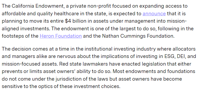 Great story from @AliciaMcElhaney at @iimag on the California Endowment. They're moving their entire $4 billion portfolio into mission-aligned investments. institutionalinvestor.com/article/2cvmgq…