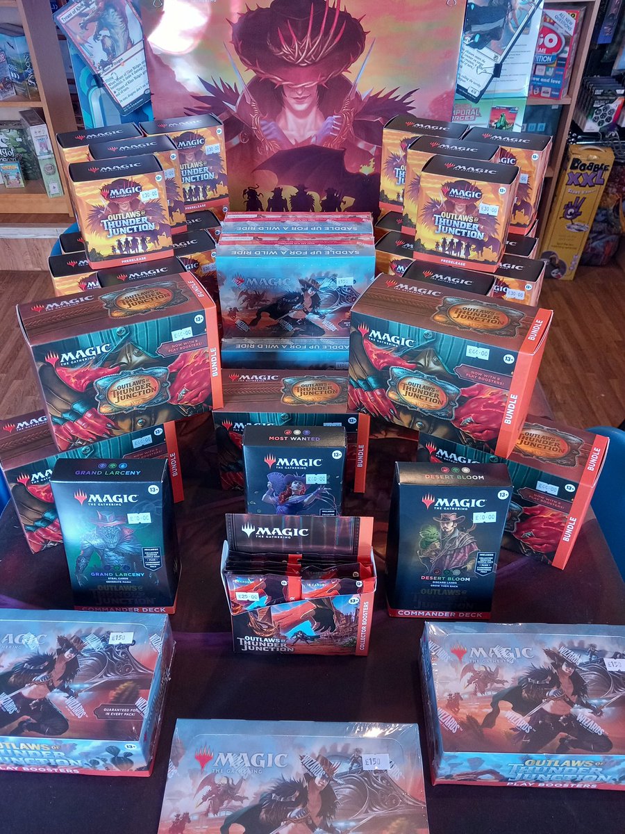 Today is Thunder Junction day!!! Prerelease events start today, and this weekend, we will have booster boxes, bundles, commander decks, and collectors boosters on sale at KD Games.