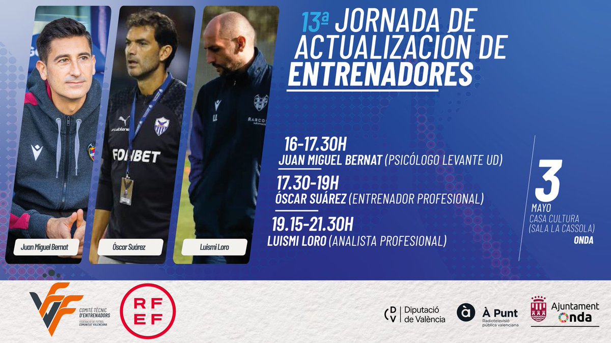 FFCV_info's tweet photo. ENTRENADORÆS |

🎓 @oscarmistral, @hablemos_defutb y @juanbernates, 𝘱𝘰𝘯𝘦𝘯𝘵𝘦𝘴 𝘥𝘦 𝘭𝘢 13ª 𝘑𝘰𝘳𝘯𝘢𝘥𝘢 𝘥𝘦 𝘈𝘤𝘵𝘶𝘢𝘭𝘪𝘻𝘢𝘤𝘪ó𝘯 𝘱𝘢𝘳𝘢 𝘦𝘯𝘵𝘳𝘦𝘯𝘢𝘥𝘰𝘳æ𝘴

🗓 3 mayo

📎 https://t.co/zbrsIvcXcq

#SomEntrenadors #SomFutbol https://t.co/MlhLHgevkx