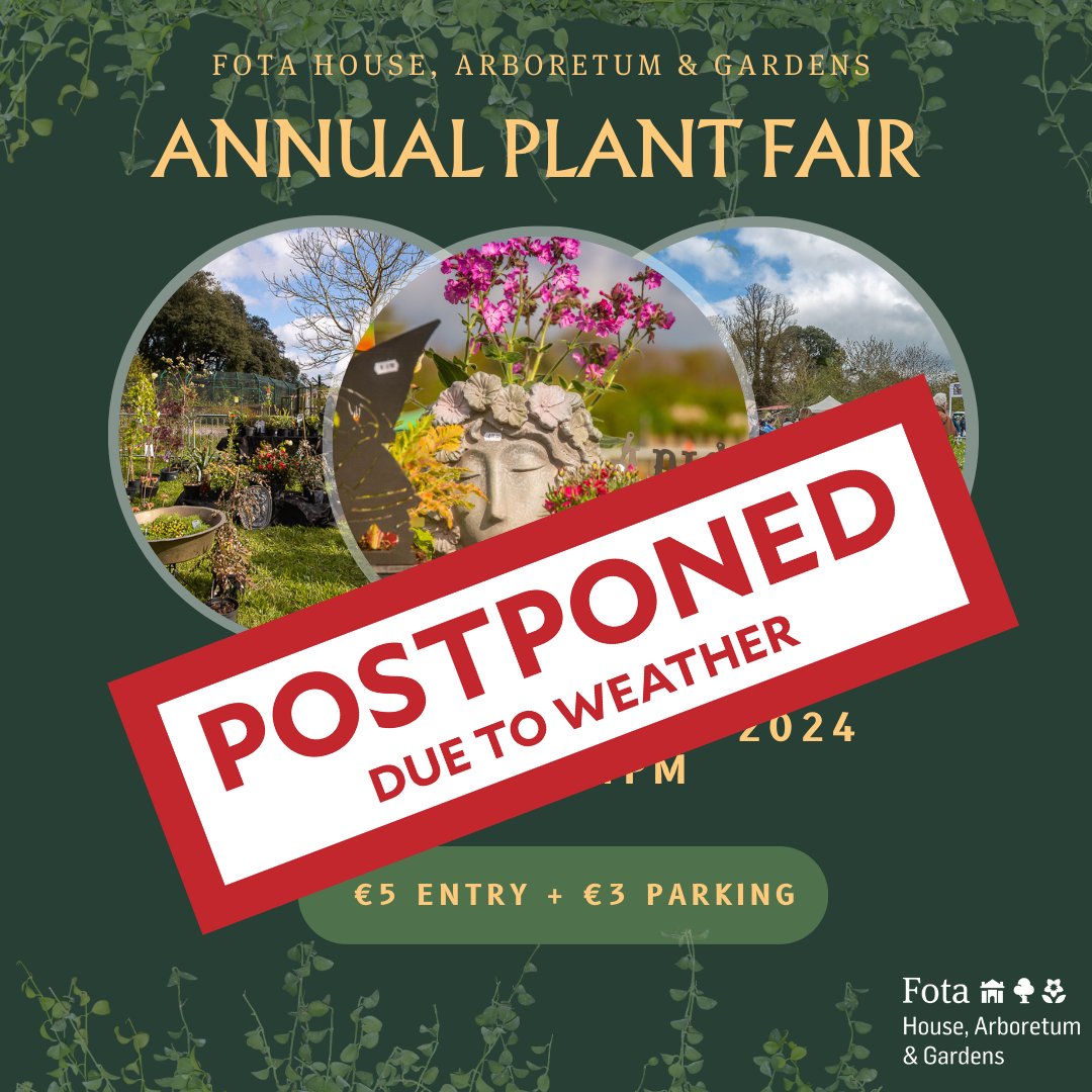 Our annual Plant & Craft Fair will now be happening on Sunday 21st of April - 11am-4pm. We really look forward to seeing you all there! Thank you for your understanding. #plantfair #craftfair #eastcork #specialistnurseries #gardens #arboretum #fotahouseandgardens
