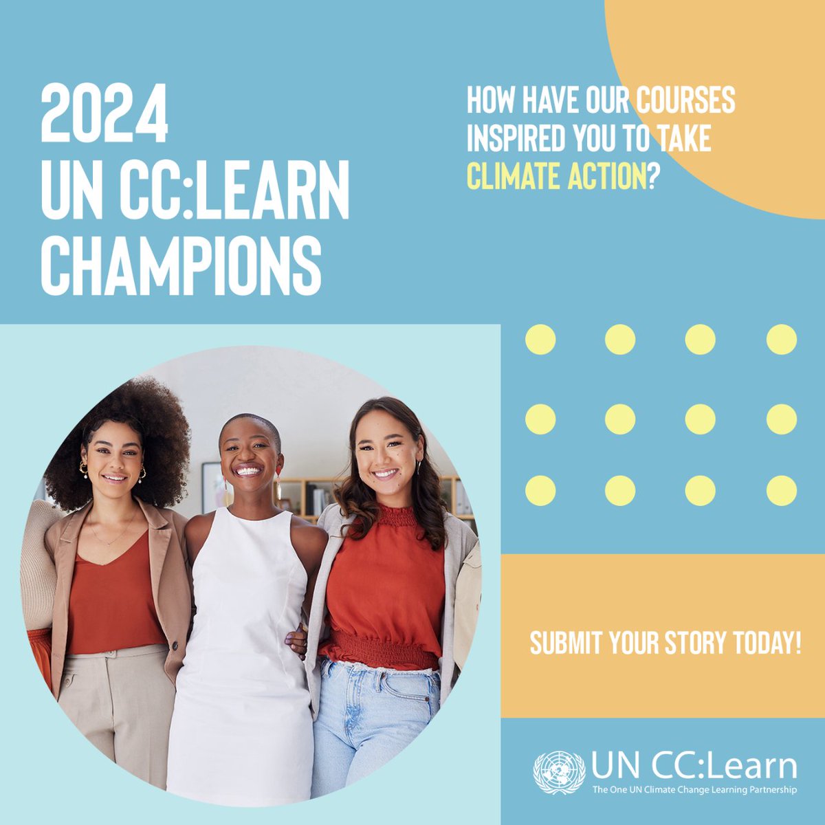 🌍 Calling all inspiring women in climate action! Have you completed a @uncclearn course and are ready to share your impactful journey? 👩🔬🌿 Submit your story today to become a Climate Champion: surveymonkey.com/r/2024uncclear…