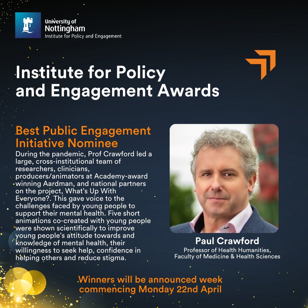 🎉 Congratulations to @ProfessorPaulC1! 🎉 Amidst the pandemic, he led a remarkable initiative: “What’s Up With Everyone?” Co-creating short animations with young people, the project improved mental health awareness, reduced stigma, and encouraged help-seeking. Kudos!