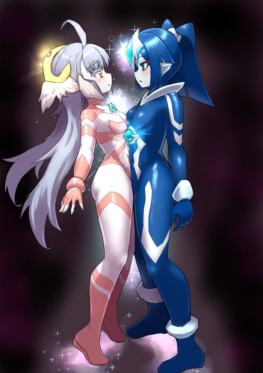 綿体粉さん(@Men_Tai_Ko0)のイクスガールセレナさんとうちの巨大少女セラフを勝手に一緒に描いてしまいました…
イクスガールちゃん描きたいな～ってやっているうちにネタの方向性がよくわからないことになって
描きあがるあたりでようやく
だいぶおこがましいことしてるな!?と気づいた… 