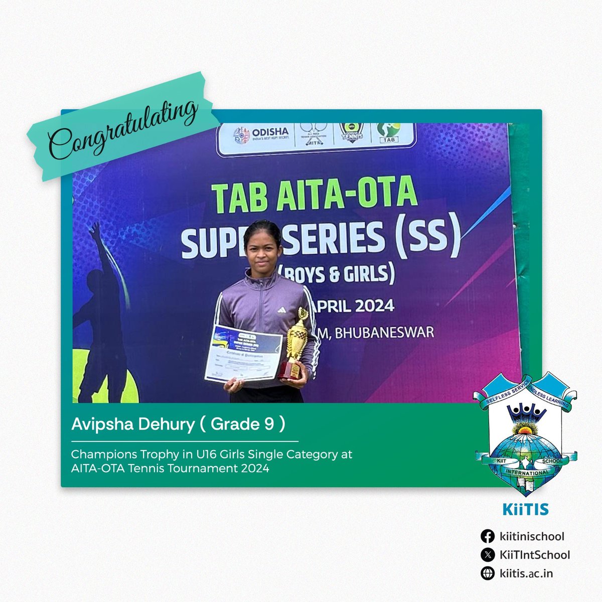 Her exceptional performance showcases her dedication and talent on the court. Congratulations, Avipsha, on this remarkable achievement!

#TennisChampion #SuperSeriesAITAOTA #KiiTIS