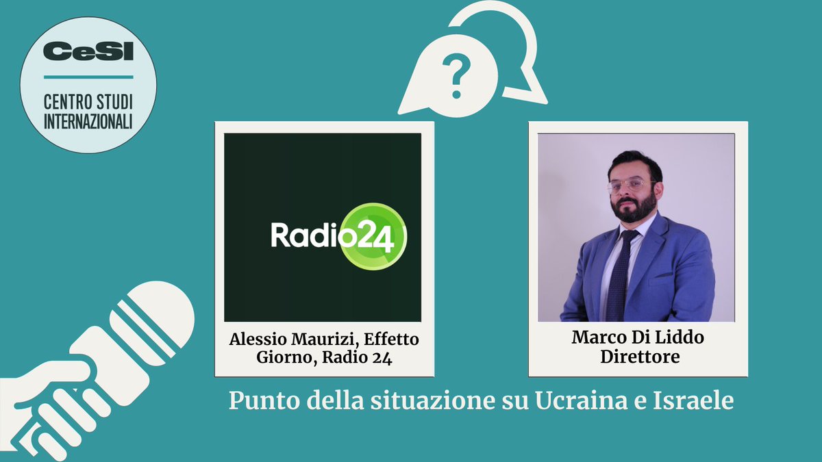 🎤Alle 13:15 il nostro Direttore @Marco_Di_Liddo sarà ospite di Alessio Maurizi, nel programma 'Effetto giorno' di @Radio24_news per fare il punto della situazione su #Ucraina e #Israele. 🎧Ascolta qui l'intervista ➡️ radio24.ilsole24ore.com/programmi/effe… #cesiitalia