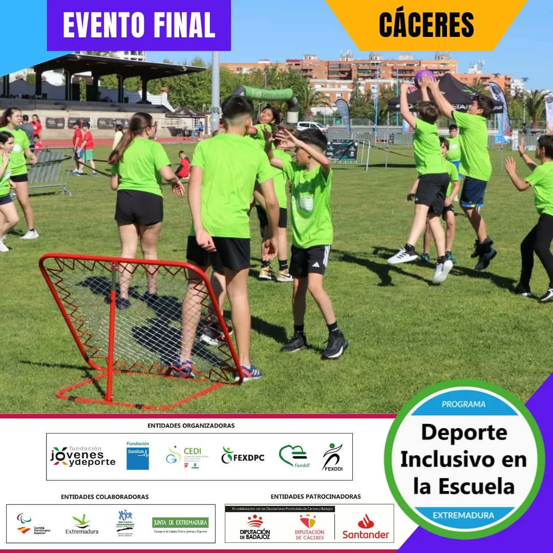 Otras de las actividades adaptadas en el Evento Final DIE de Extremadura (Deporte Inclusivo en la Escuela) son Voleibol, Slalom, Atletismo, Tchoukball.