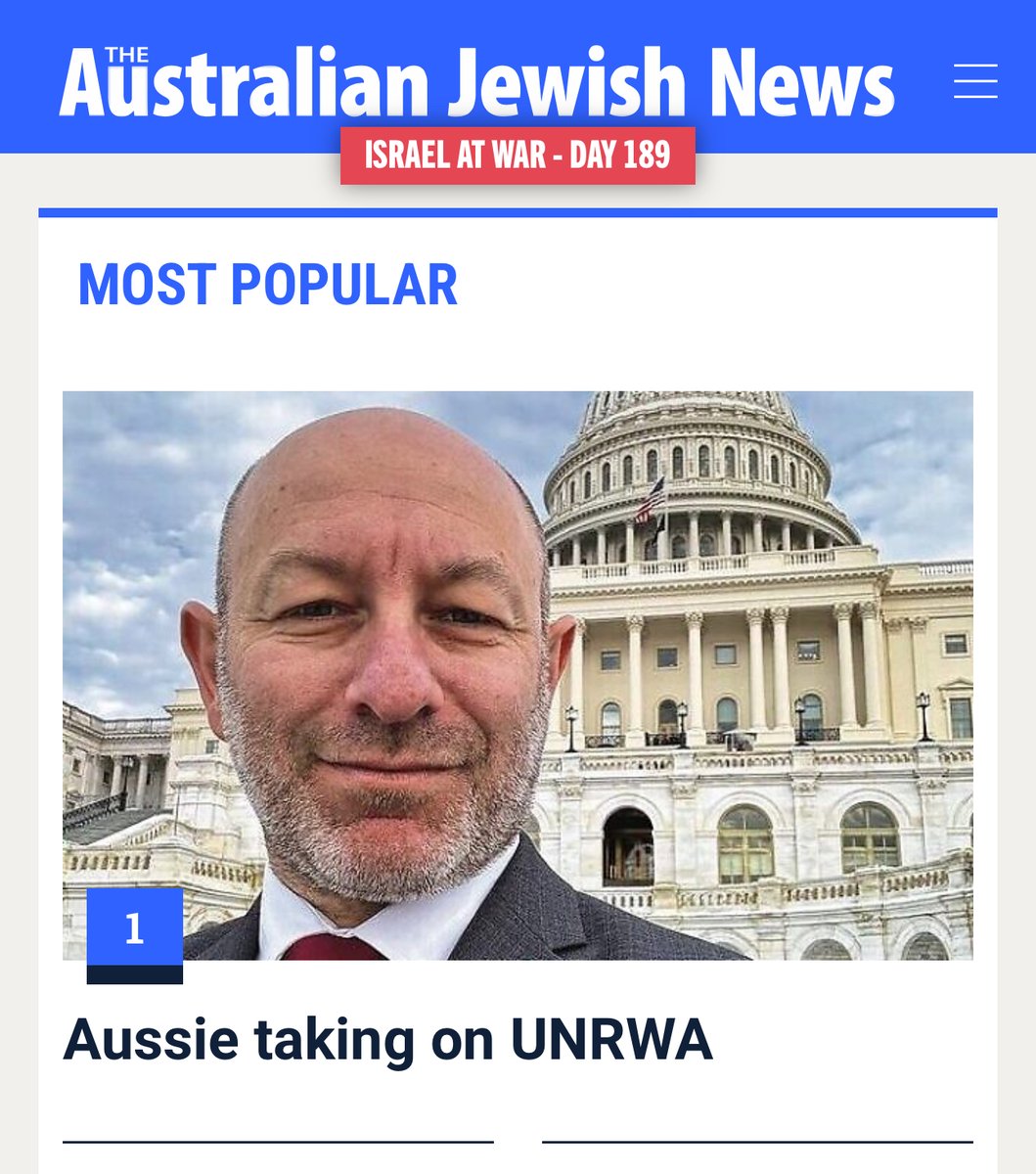 Wow, humbled. Several weeks later, our fight against @UNRWA on behalf of Oct 7 victims still No.1 most popular story on @aus_jewishnews. You can read it here: australianjewishnews.com/aussie-taking-…