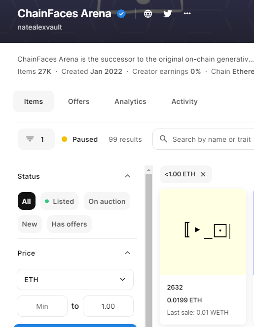 Chanfaces Arena road to 1 ETH, we have 99 problems but we will get there ! 0.019ETH is an entry fee :)