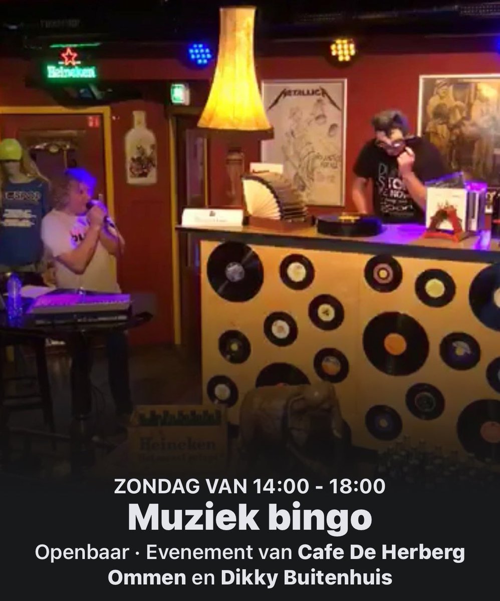 Zondag hebben we muziek bingo! Meer info op onze Facebook site.