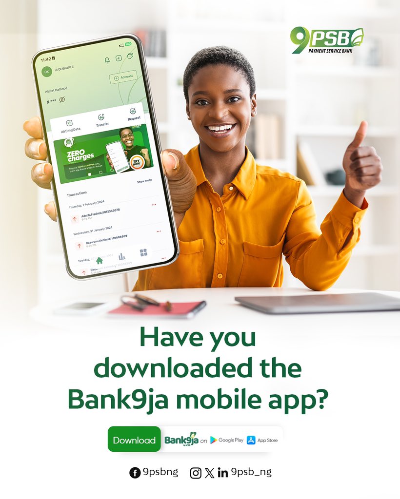 Simply click the link in bio to download the Bank9ja mobile app!
.
.
.
#9PSB
#Bank9ja
#Bankforall
#FinancialInclusion
#OnaMissionToBank9ja