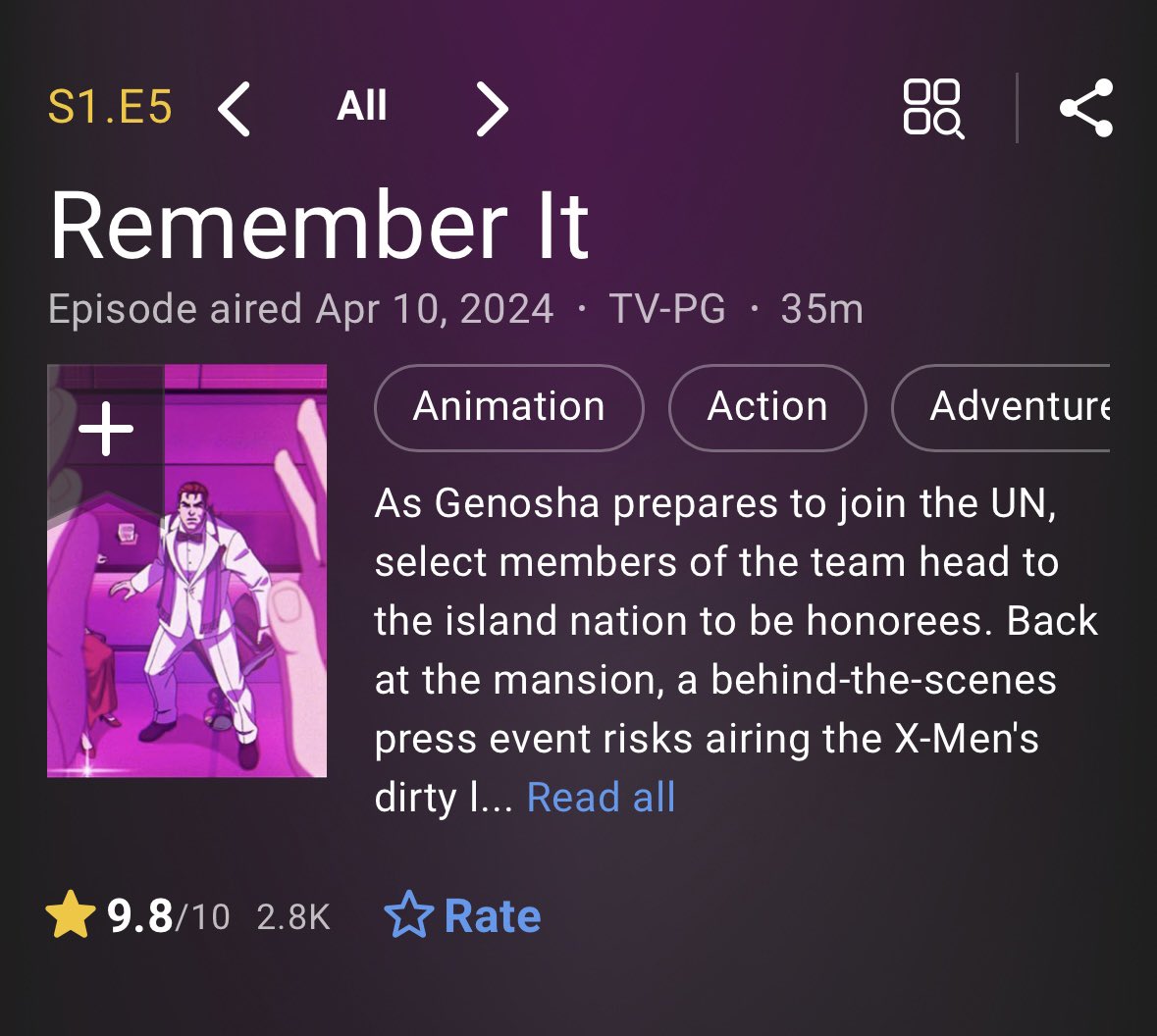 “Remember It” is now the most and highest rated episode of #XMen97 on IMDb, still at 9.8