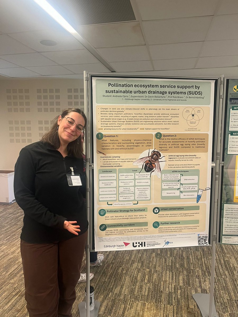 What do SUDs do for biodiversity? Well Andrada Opris is investigating! She’s looking at how SUDs may effect hoverfly assemblages so we can understand how to enhance future management strategies #SNSC2024