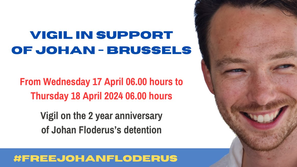 Op 17 april is het twee jaar geleden dat #JohanFloderus werd gearresteerd in #Iran. Hij wordt willekeurig vastgehouden en om steun te betuigen organiseren familie, vrienden en collega's op die dag een wake in Brussel. Meld je nu aan: freejohanfloderus.org/events/vigil-b… #FreeJohanFloderus