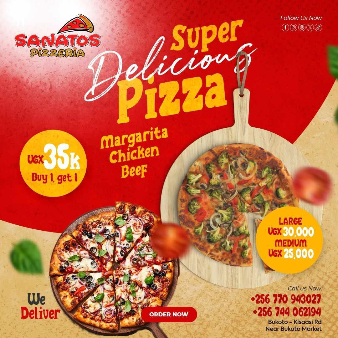 Olidde ku pizza week eno? You can either get a margherita, chicken or beef pizza at 25k, 30K or 35k buy one get 1 For deliveries call: 0770943027 / 0744062194 or find us near Bukoto Market along Bukoto - Kisaasi road.