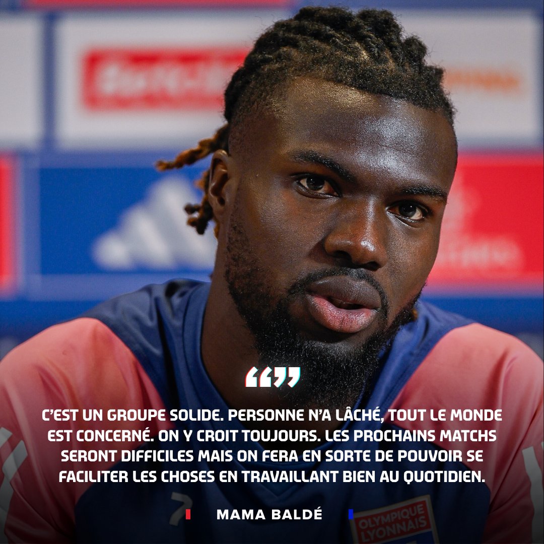 🗨 « Personne n’a lâché, tout le monde est concerné » 👊 🎙 Avant la réception du Stade Brestois, Mama Baldé évoque l’état d’esprit du groupe et les places européennes ! 🦁🔴🔵 #OLSB29