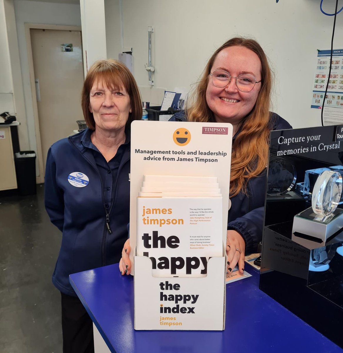 Smiles all round from Sunderland Max Spielmann shop. Ali and Elisha with their Happy Index books 📚 for sale…all proceeds go to the Prison Reform Trust.