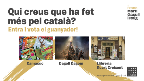 Entrem a la recta final dels #PremisMartíGasull en reconeixement de la tasca en defensa de la llengua. I tu, qui creus que ha fet més pel català? Vota ara el teu finalista preferit a premismartigasull.cat! 🎖