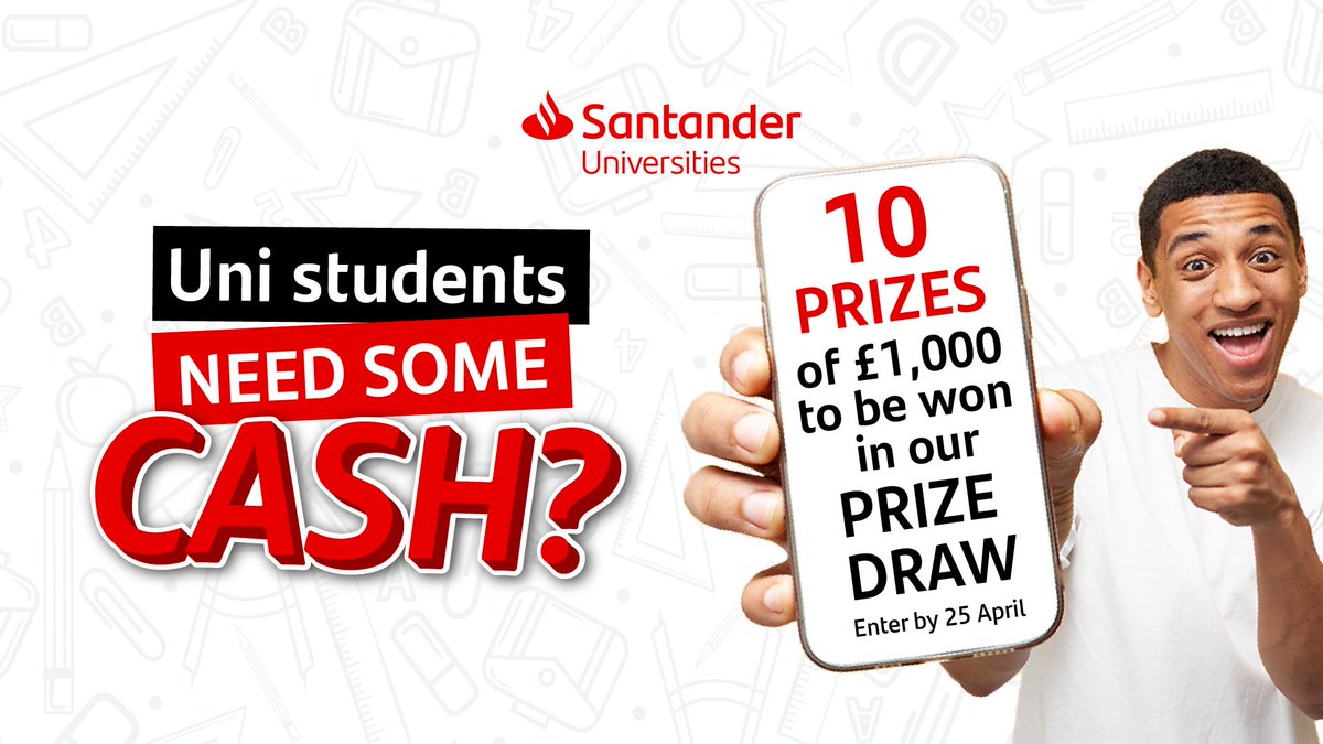 In need of some extra funds to see you through the rest of the academic year? The @santanderuk Universities £10k Prize Draw offers the chance to win one of 10 grants worth £1,000 each! Enter now➡️ app.santanderopenacademy.com/en/program/san…