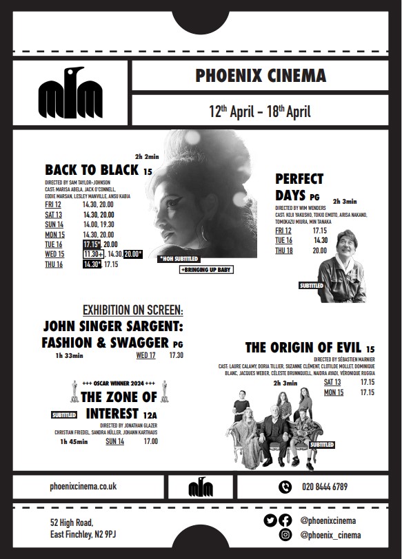 This week's film line-up is out & we have a great selection for you: BACK TO BLACK EOS: JOHN SINGER SARGENT: FASHION & SWAGGER PERFECT DAYS THE ORIGIN OF EVIL THE ZONE OF INTEREST #WhatsOn #communitycinema @EastFinchleyN2