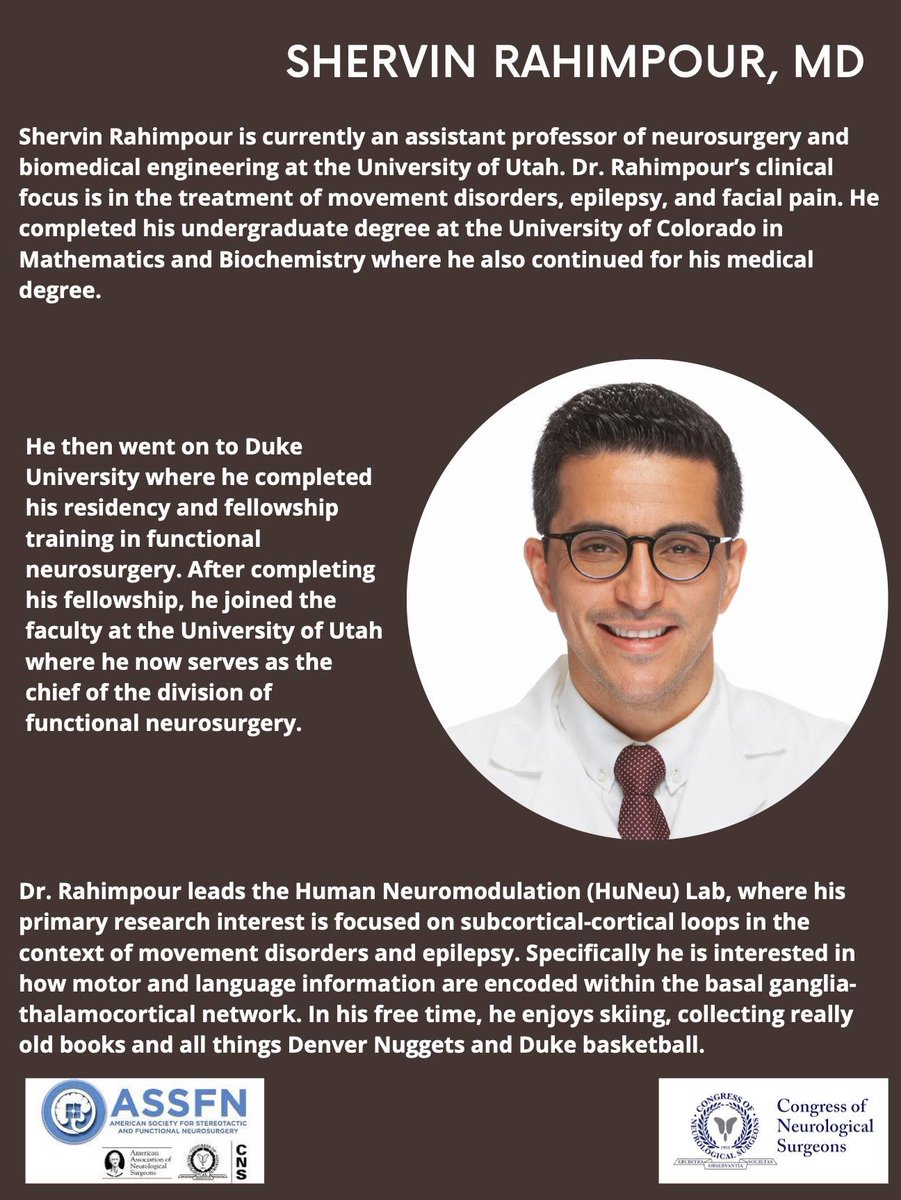 We’re back with another #FuntionalFriday, this week featuring @rshervin from @UofUNeurosurg! 

You can read more about Dr. Rahimpour here: healthcare.utah.edu/find-a-doctor/… 

@AANSNeuro @CNS_Update 
#assfn #neurosurgery #medtwitter