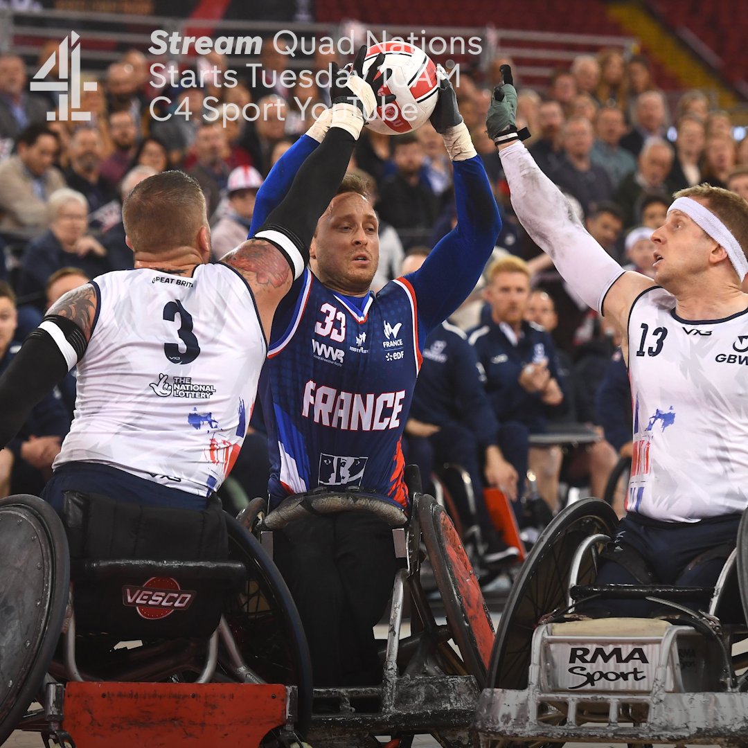 Wheelchair Rugby is BACK as four of the world's best nations get set to battle it out in Cardiff 🇬🇧🇯🇵🇫🇷🇺🇸 Stream live the #QuadNations 16-18th April, starting from 9.45AM Tuesday on C4 Sport YouTube 📲 🏉 @wrquadnations