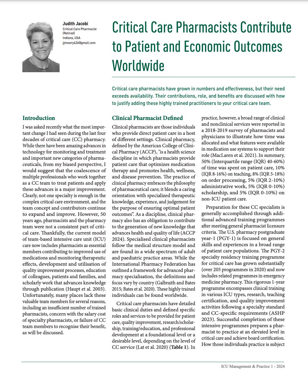Critical care pharmacists have accomplished a lot in the last four-plus decades and continue to expand roles for optimal patient care outcomes and efficient medication utilisation @judijacobi Read more! iii.hm/1po4